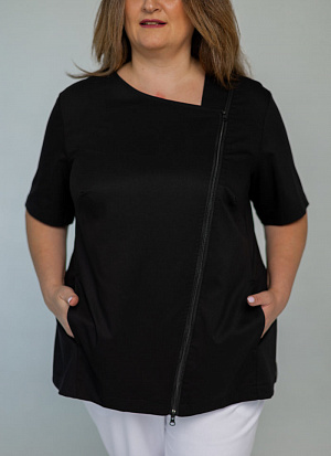 Блуза на молнии PLUS SIZE, черная  в Екатеринбурге