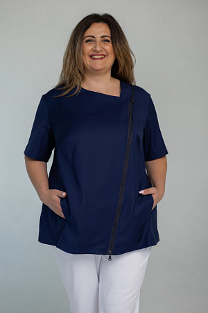 Блуза на молнии PLUS SIZE, синяя  в Екатеринбурге