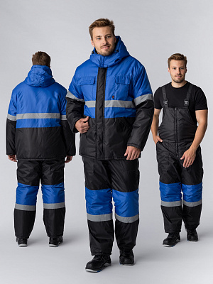 Костюм зимний Мегрес-2 СОП (тк.OxLine,90) п/к, васильковый/черный Факел Спецодежда в Екатеринбурге