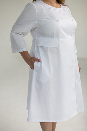 Халат двубортный на пуговицах Вероника PLUS SIZE, белый